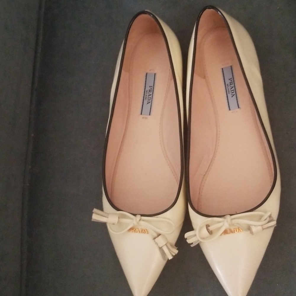Prada Pointy-Toe Leather Flats
